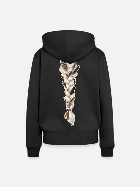 Zopf mit Vogelfedern - Frauen Premium Bio Hoodie - Schwarz
