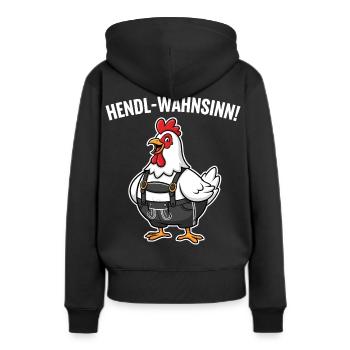 La folie du poulet ! - Sweat à capuche Premium bio Femme - noir - Dos - Julia (174cm)