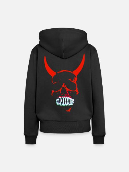 Roter Dämonenschädel Neon - Frauen Premium Bio Hoodie - Schwarz