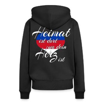 - blue, red, white - Women’s Premium Organic Hoodie - black - Back - Julia (174cm)