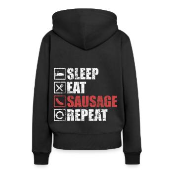 Saucisse - Sweat à capuche Premium bio Femme - noir - Dos - Julia (174cm)