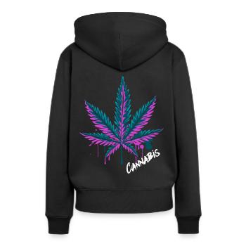 Cannabisblatt Hanfblatt - Frauen Premium Bio Hoodie - Schwarz - Hinten - Julia (174cm)