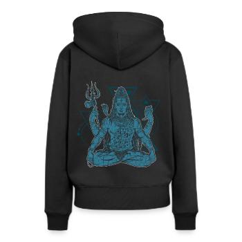 Shiva - Frauen Premium Bio Hoodie - Schwarz - Hinten - Julia (174cm)