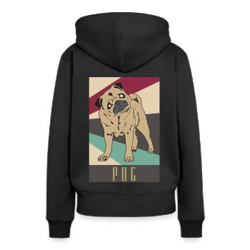 Mops - Frauen Premium Bio Hoodie - Schwarz - Hinten - Julia (174cm)