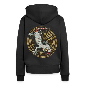 Gecko - Frauen Premium Bio Hoodie - Schwarz - Hinten - Julia (174cm)
