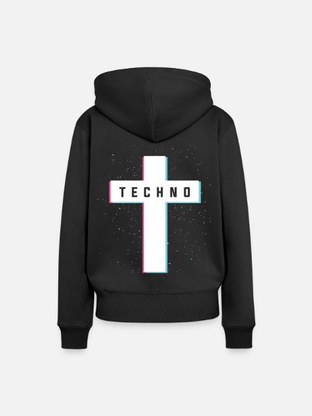 Techno Kreuz Rave 3D - Frauen Premium Bio Hoodie - Schwarz