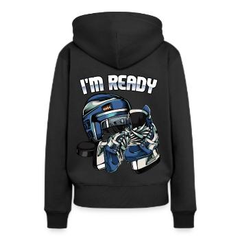I'm Ready | Eishockey Spruch Eissport Geschenk - Frauen Premium Bio Hoodie - Schwarz - Hinten - Julia (174cm)