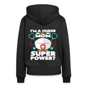 Supermama et Infirmière | Cadeau fête des mères - Sweat à capuche Premium bio Femme - noir - Dos - Julia (174cm)