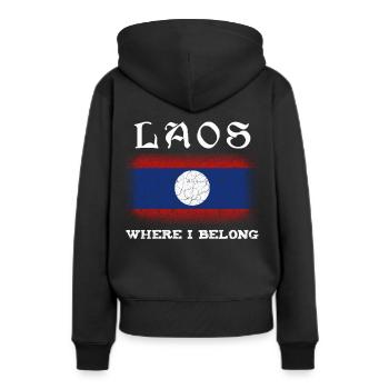 Laos - Sweat à capuche Premium bio Femme - noir - Dos - Julia (174cm)