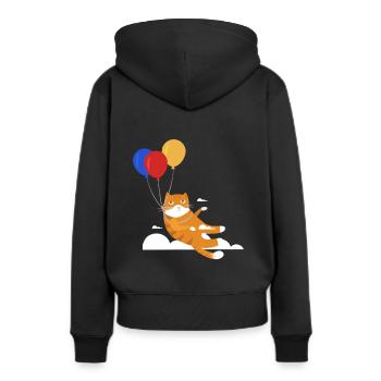 Lustige Katze Kater Miau Fliegt Mit Ballon - Frauen Premium Bio Hoodie - Schwarz - Hinten - Julia (174cm)