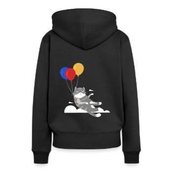 Lustige Katze Kater Miau Fliegt Mit Ballon - Frauen Premium Bio Hoodie - Schwarz - Hinten - Julia (174cm)