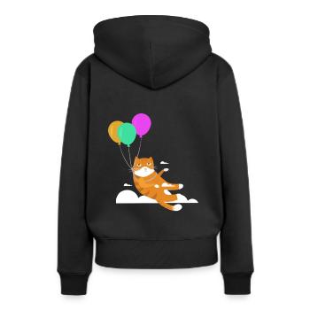 Lustige Katze Kater Miau Fliegt Mit Ballon - Frauen Premium Bio Hoodie - Schwarz - Hinten - Julia (174cm)