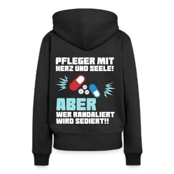Pfleger Mit - Frauen Premium Bio Hoodie - Schwarz - Hinten - Julia (174cm)