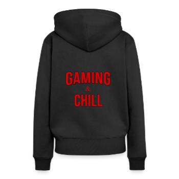 Gaming Gaming Gaming et Chill - Sweat à capuche Premium bio Femme - noir - Dos - Julia (174cm)