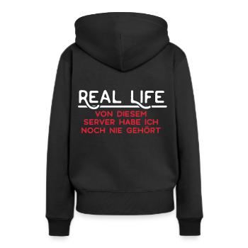 La vraie vie - Sweat à capuche Premium bio Femme - noir - Dos - Julia (174cm)