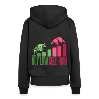 Buy Low Sell High Börse Bourse Argent Idée cadeau - Sweat à capuche Premium bio Femme - noir - Dos - Julia (174cm)