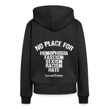 Homophobie fascisme sexisme - Sweat à capuche Premium bio Femme - noir - Dos - Julia (174cm)