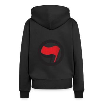 ANTIFA FLAGGE FAHNE ROT SCHWARZ - Frauen Premium Bio Hoodie - Schwarz - Hinten - Julia (174cm)