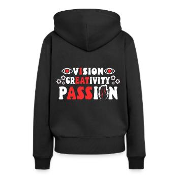 Vision Creativity Passion - Frauen Premium Bio Hoodie - Schwarz - Hinten - Julia (174cm)