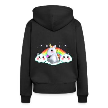 Idée de cadeau Nuages Kawaii Rainbow Unicorn Assis - Sweat à capuche Premium bio Femme - noir - Dos - Julia (174cm)