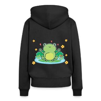 Frosch - Frauen Premium Bio Hoodie - Schwarz - Hinten - Julia (174cm)