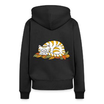 Schlafende Mieze auf Herbstlaub - Frauen Premium Bio Hoodie - Schwarz - Hinten - Julia (174cm)