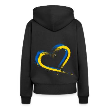 Herz Bürste Flagge der Ukraine Design Farbe Fahne - Frauen Premium Bio Hoodie - Schwarz - Hinten - Julia (174cm)