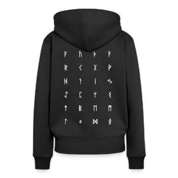 Elder Futhark Runen (Rückseite) - Frauen Premium Bio Hoodie - Schwarz - Hinten - Julia (174cm)