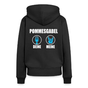 Pommesgabel....Deine .... Meine - Frauen Premium Bio Hoodie - Schwarz - Hinten - Julia (174cm)