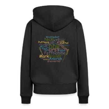 DDR Ostalgie Wörtersammlung - Frauen Premium Bio Hoodie - Schwarz - Hinten - Julia (174cm)