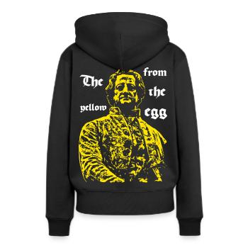 Le jaune de l’œuf - Sweat à capuche Premium bio Femme - noir - Dos - Julia (174cm)