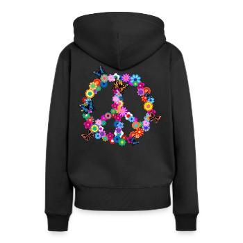 Frieden - Frauen Premium Bio Hoodie - Schwarz - Hinten - Julia (174cm)