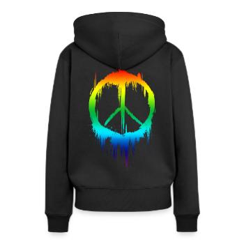 Friedenzeichen 70er - Frauen Premium Bio Hoodie - Schwarz - Hinten - Julia (174cm)