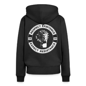 RESPECT EXISTENCE or EXPECT RESISTANCE - Women’s Premium Organic Hoodie - black - Back - Julia (174cm)