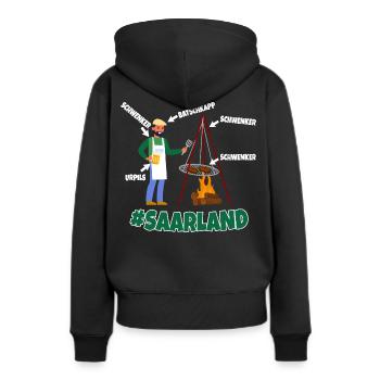 Typisch Saarland Schwenker Urpils Batschkapp - Frauen Premium Bio Hoodie - Schwarz - Hinten - Julia (174cm)