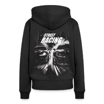courses de rue - Sweat à capuche Premium bio Femme - noir - Dos - Julia (174cm)