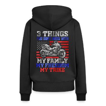 3 Choses que vous ne messes avec Freedom Family Trike - Sweat à capuche Premium bio Femme - noir - Dos - Julia (174cm)