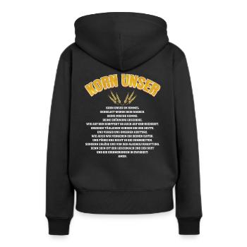 Korn Unser - Lustiges Korn Gebet - Cola Korn - Frauen Premium Bio Hoodie - Schwarz - Hinten - Julia (174cm)