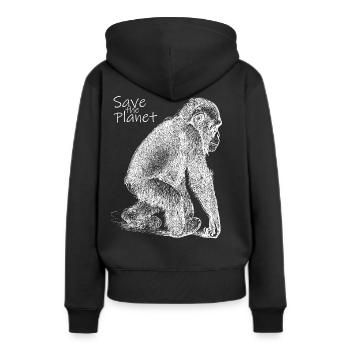 Monkey Baby - Save the Planet - Women’s Premium Organic Hoodie - black - Back - Julia (174cm)