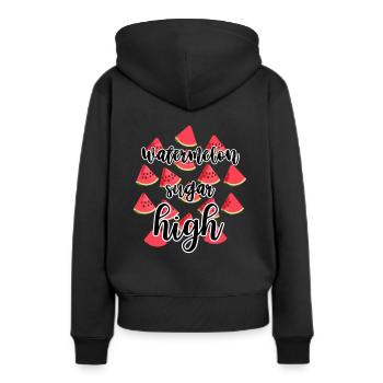 Pastèque - Pastèque- Sucre - Sweat à capuche Premium bio Femme - noir - Dos - Julia (174cm)