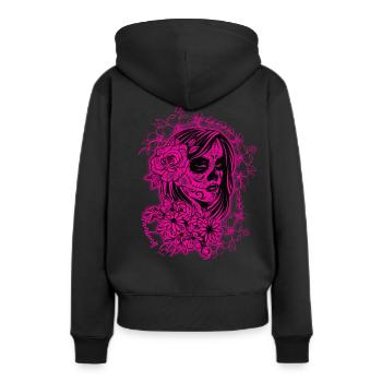 La Catrina Pink - Frauen Premium Bio Hoodie - Schwarz - Hinten - Julia (174cm)