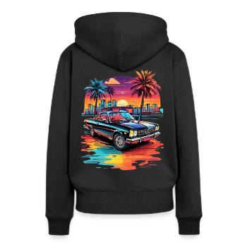 Retro Car Cruiser bei Sonnenuntergang - Frauen Premium Bio Hoodie - Schwarz - Hinten - Julia (174cm)