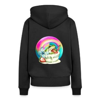 Regenbogen Frosch Eis Erdbeere Eiskrem Kind - Frauen Premium Bio Hoodie - Schwarz - Hinten - Julia (174cm)