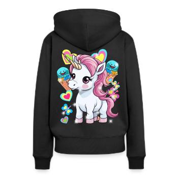 Einhorn Kinder Mädchen Jungen Eis Eiskrem - Frauen Premium Bio Hoodie - Schwarz - Hinten - Julia (174cm)