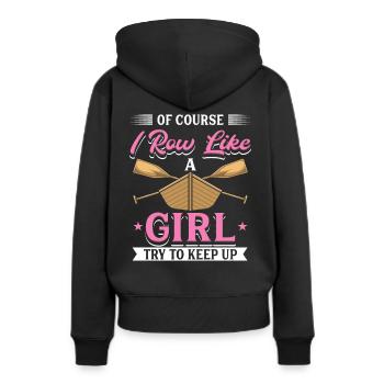 Je rame comme une rameuse - Sweat à capuche Premium bio Femme - noir - Dos - Julia (174cm)