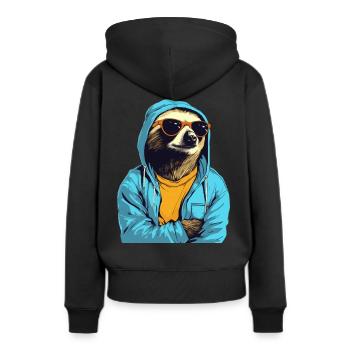 Paresseux cool avec lunettes de soleil, t-shirt jaune - Sweat à capuche Premium bio Femme - noir - Dos - Julia (174cm)