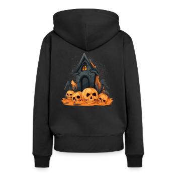 Design effrayant d’Halloween: citrouilles devant la crypte - Sweat à capuche Premium bio Femme - noir - Dos - Julia (174cm)