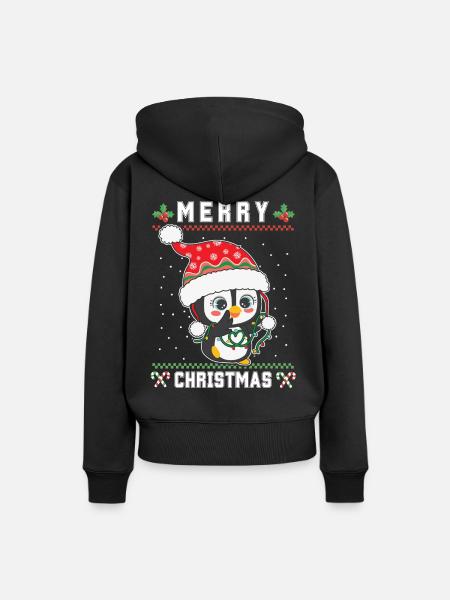 Merry Christmas Süßer Santa Pinguin Ugly Christmas - Frauen Premium Bio Hoodie - Schwarz