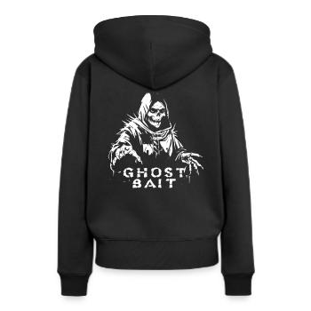 Ghost Bait Gespenstischer Sensenmann Geisterjäger - Frauen Premium Bio Hoodie - Schwarz - Hinten - Julia (174cm)