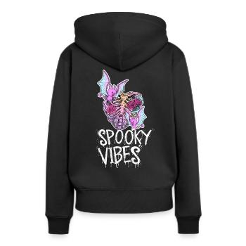 Bunter Skelett-Brustkorb mit Fledermäusen Design - Frauen Premium Bio Hoodie - Schwarz - Hinten - Julia (174cm)